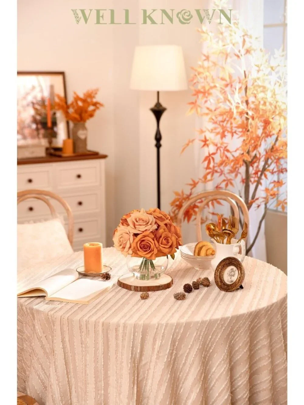 Elegant Burnt Orange Rose Arrangement in Vase with Faux Water - Artificial